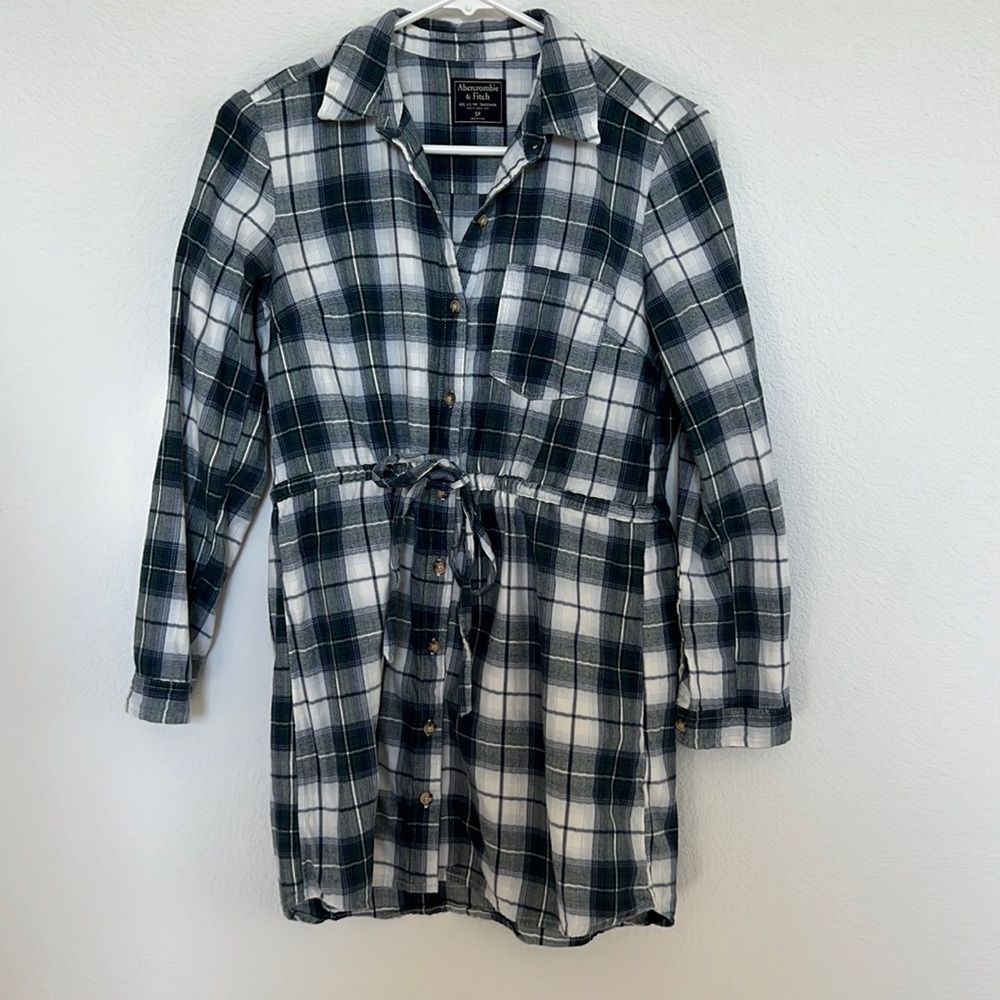 EUC Abercrombie & Fitch long sleeve shirt dress plaid tunic drawstring s…